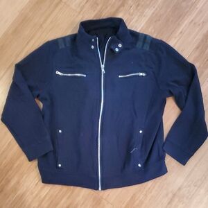 Men's Black Zip-Up Sweater with Zipper Details